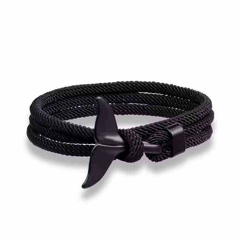 Whale Tail & Anchor Bracelet with adjustable braided rope and nautical charms for women
