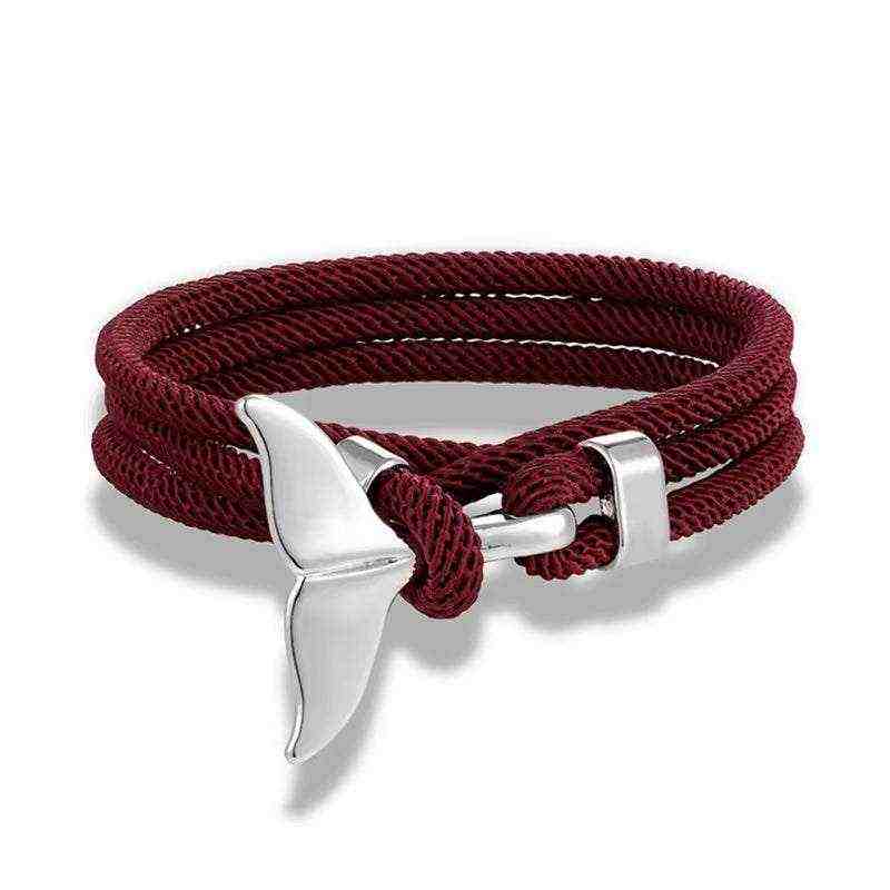 Whale Tail & Anchor Bracelet with adjustable braided rope and nautical charms for women