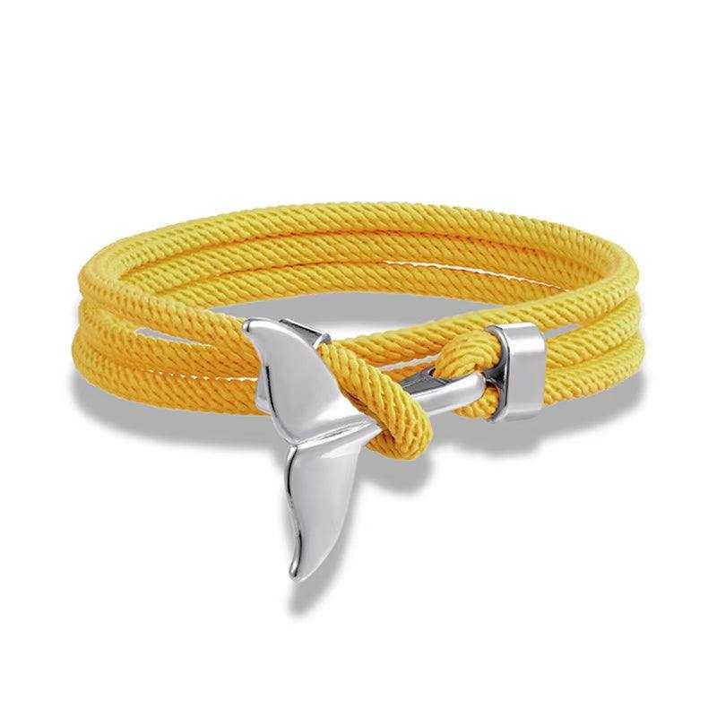 Whale Tail & Anchor Bracelet with adjustable braided rope band and nautical charms for women