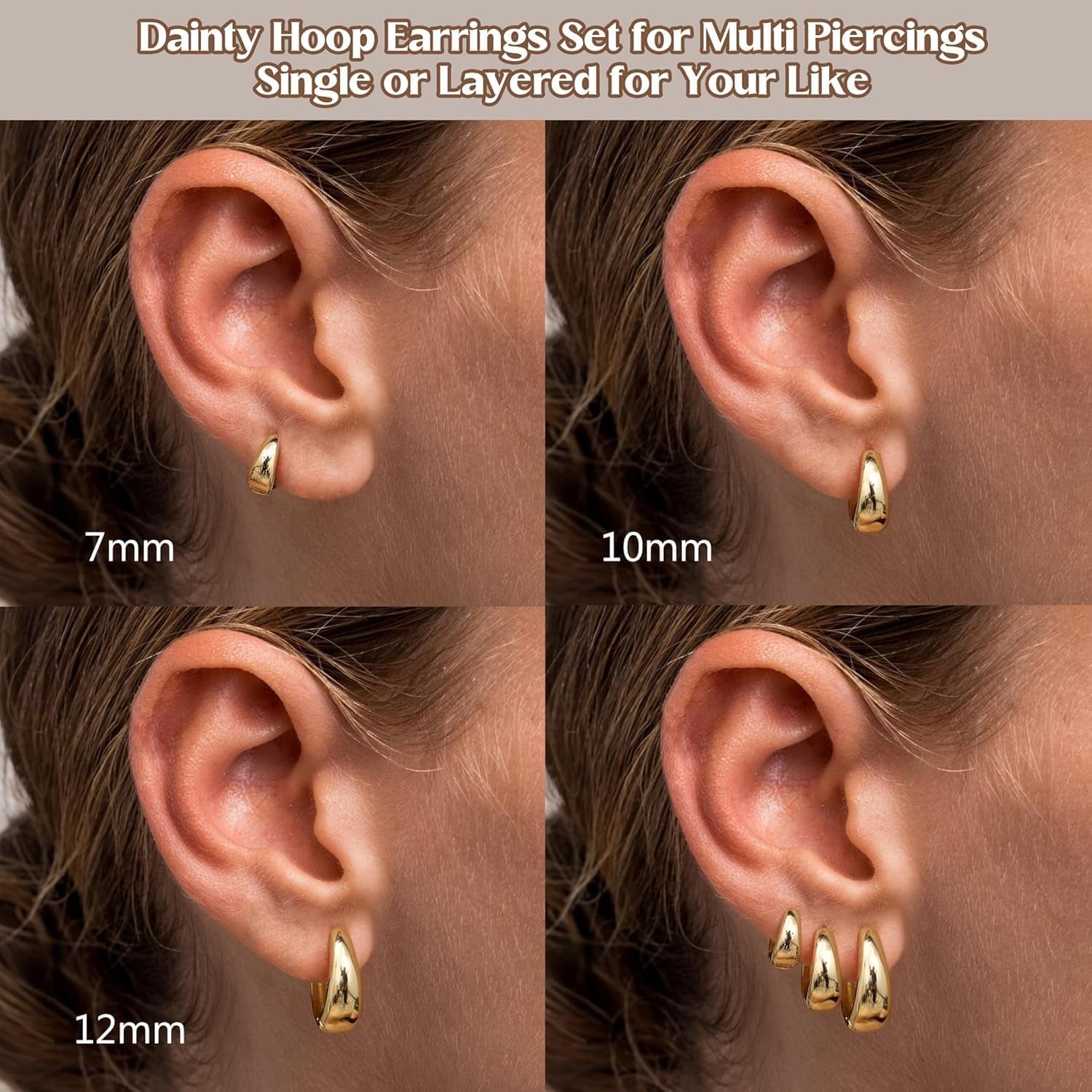 3Pairs Gold Hoop Earrings Set for Women Chunky Gold Silver Hoop Earrings 14K Gold Filled Hypoallergenic Small Huggie Hoop Earrings Tiny Gold Trendy Thick Hoop Earrings