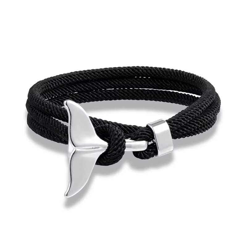 Whale Tail & Anchor Bracelet with adjustable braided rope and nautical charms for women ocean jewelry