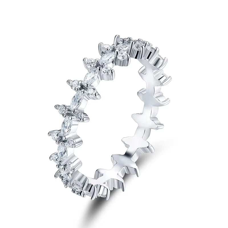 Set of 925 sterling silver rhombus stackable rings with sparkling cubic zirconia stones for women