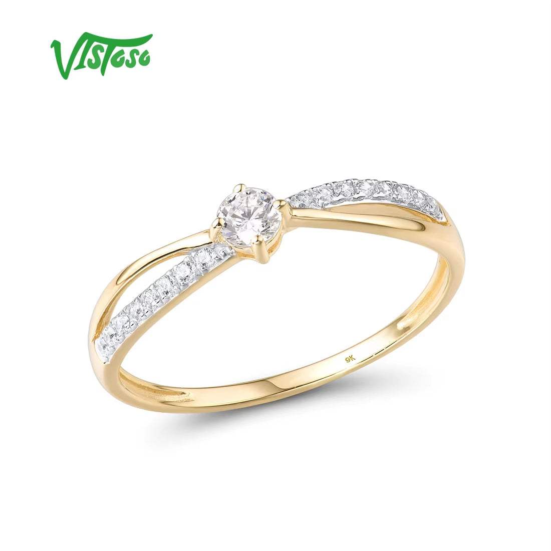 Gold Rings for Women Genuine 9K 375 Yellow Gold Ring Sparkling White CZ Promise Band Rings Anniversary Fine Jewelry