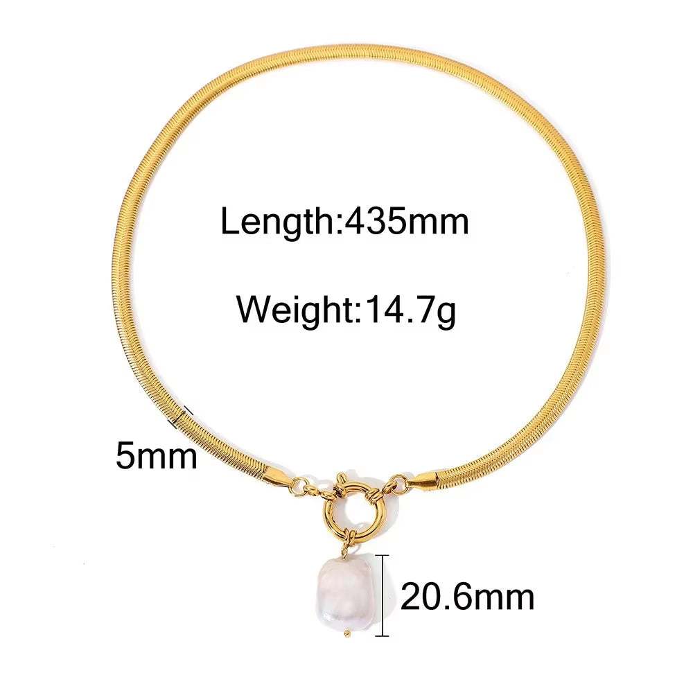 Waterproof gold PVD plated titanium steel freshwater pearl pendant necklace for women