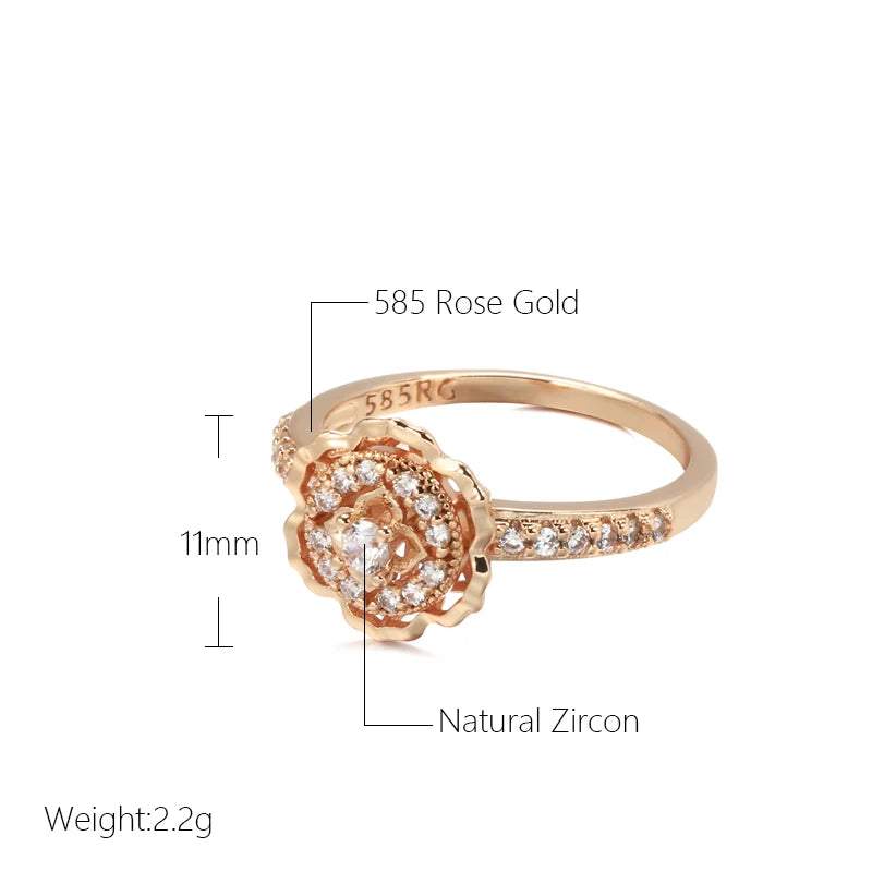 Hot 585 Rose Gold Rings Fashion Rose Flower Natural Zircon Ring for Women Crystal Gift Daily Fine Vintage Wedding Jewelry