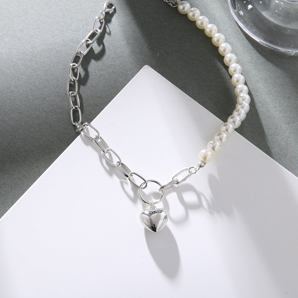 Necklace heart-shaped pearl collarbone necklace women&
