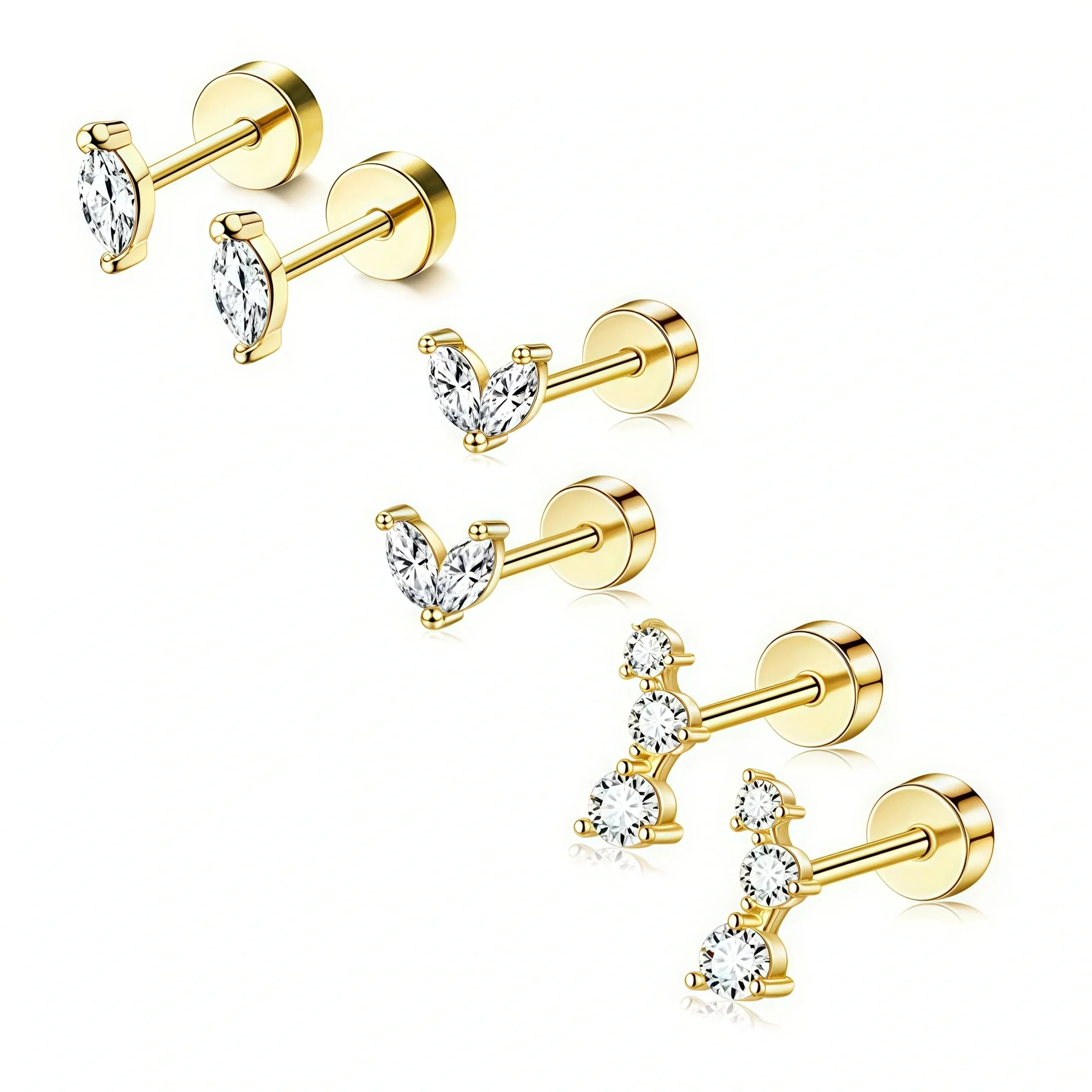 Crystal Mini Stud Earring Set with dainty cubic zirconia sparkle on stainless steel studs