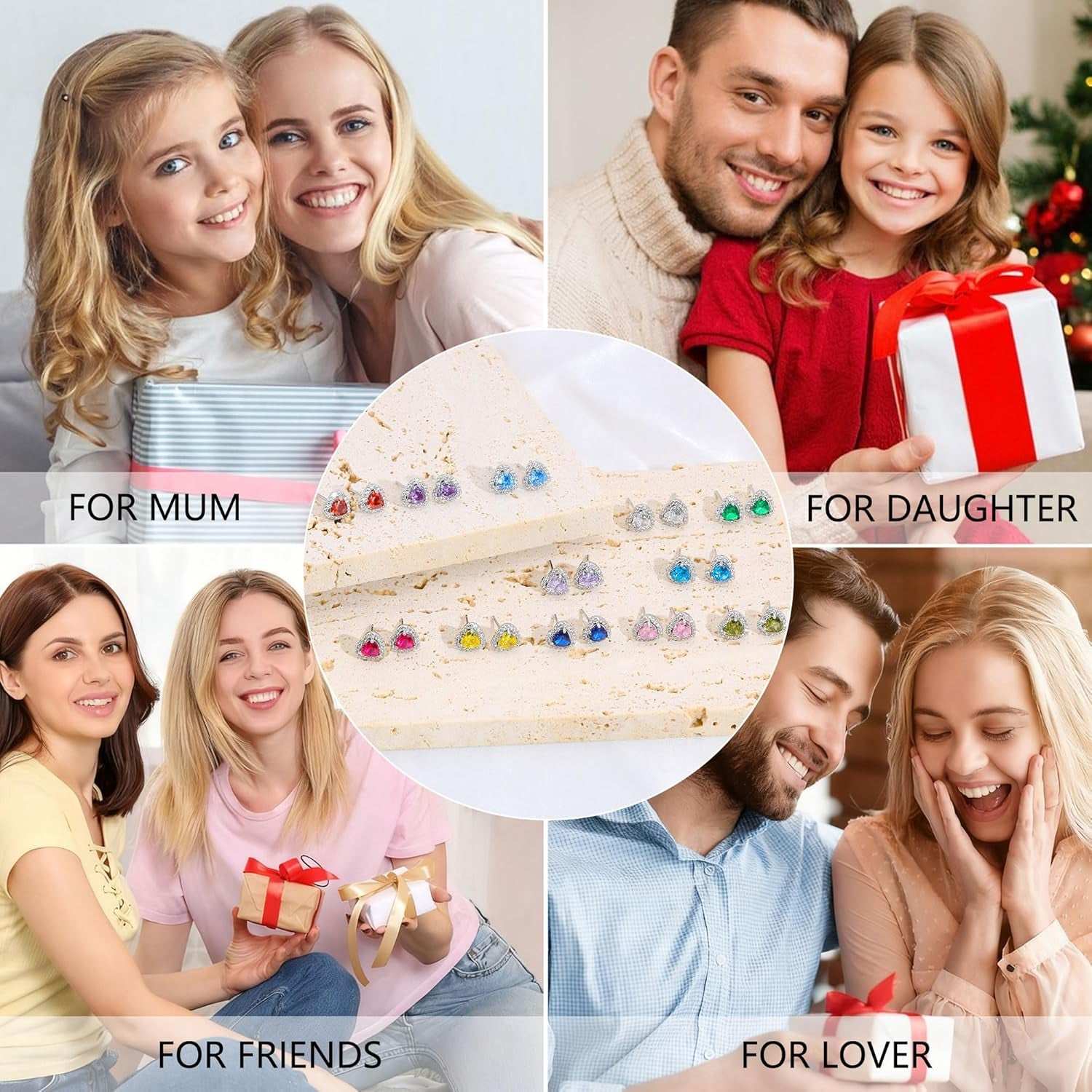 Birthstone Stud Earrings for Women Sterling Silver Dainty Earrings Crystal Zirconia Stud Earrings Birthday Christmas Valentine&