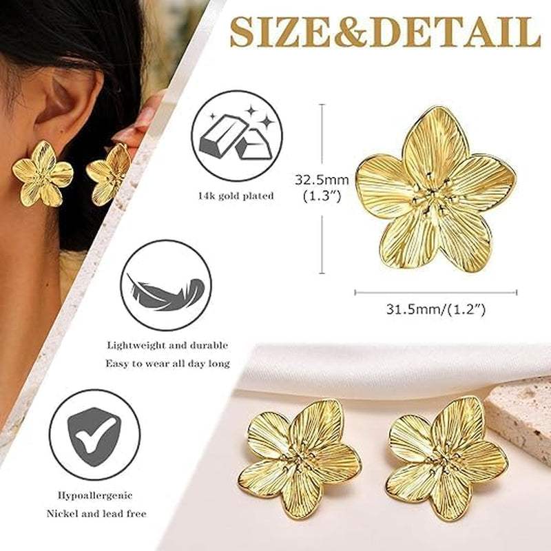 Gold Shell Earrings for Women, Beach Statement Earrings, Summer Sea Shell Jewelry, Elegant Vacation Gifts, Dainty Stud Earrings for Mother, Friend, Girlfriend (0.81 Inch)