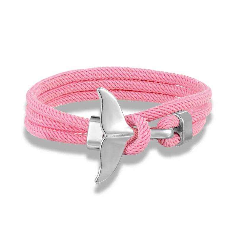 Whale Tail & Anchor Bracelet with adjustable braided rope and nautical charms for women ocean jewelry