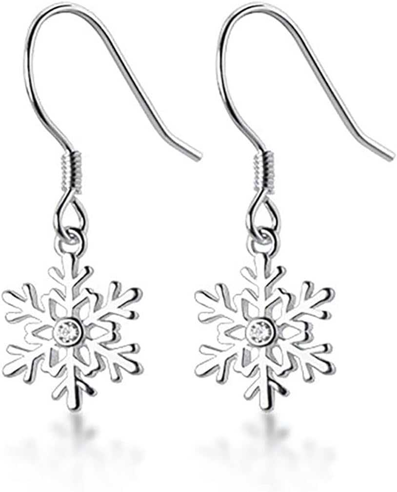 925 Sterling Silver Snowflake Earrings Drop for Women Christmas Small Snowflake Dangle Earrings