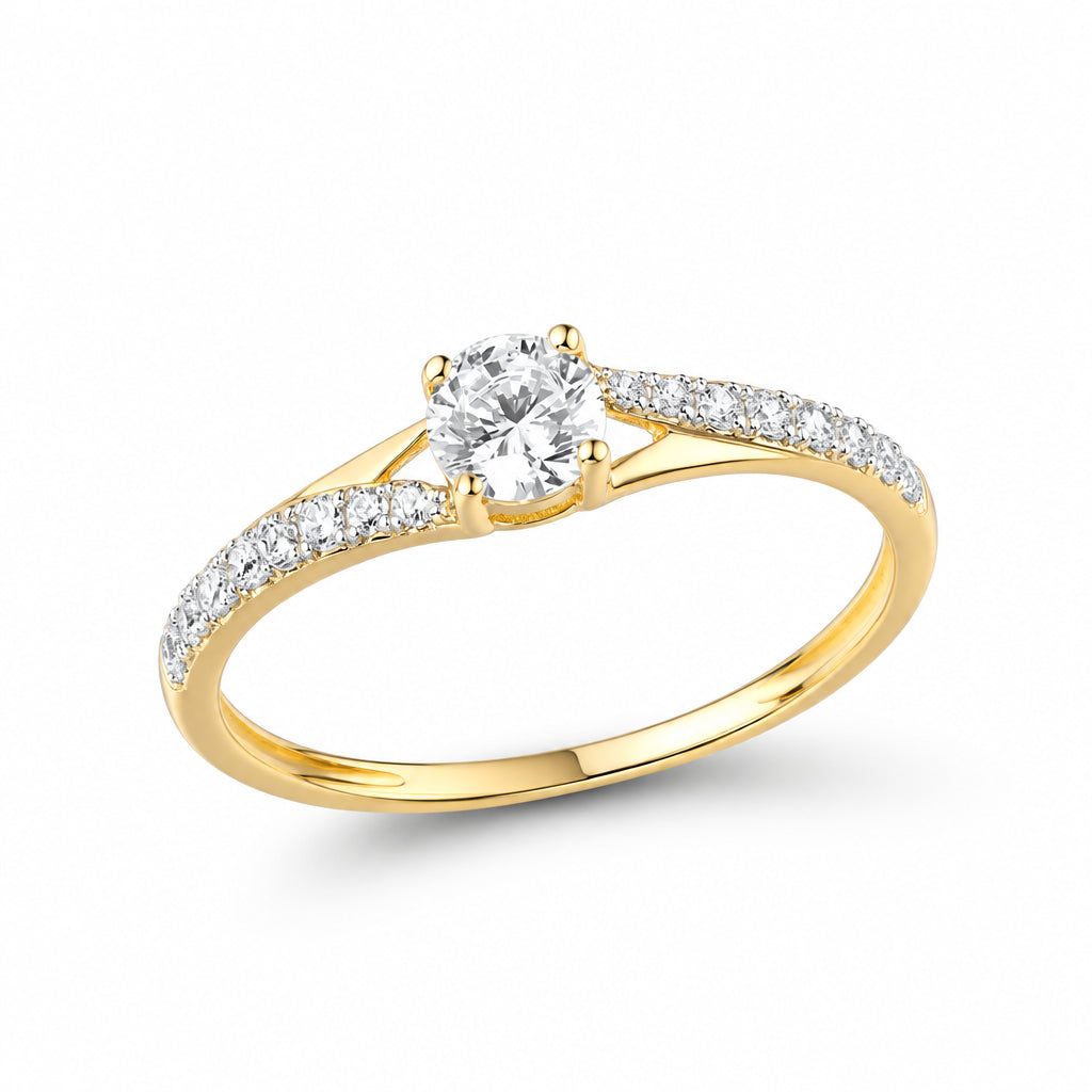 Gold Rings for Women Genuine 9K 375 Yellow Gold Ring Sparkling White CZ Promise Band Rings Anniversary Fine Jewelry