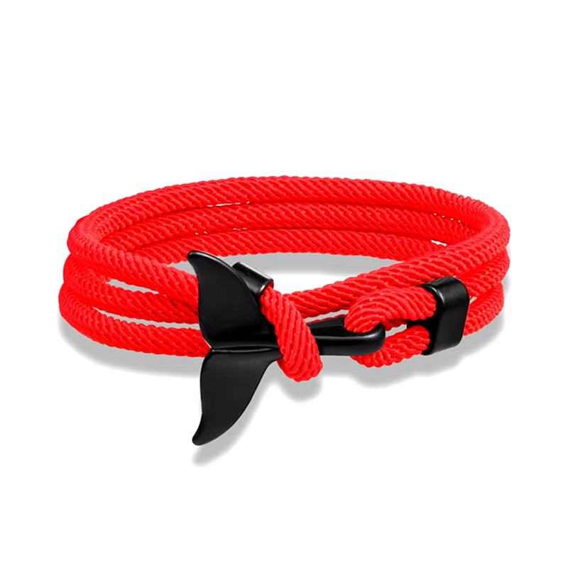 Ocean-inspired whale tail and anchor bracelet with adjustable braided rope for women