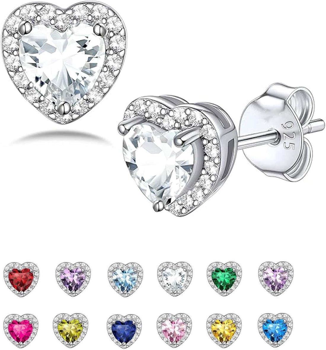 Birthstone Stud Earrings for Women Sterling Silver Dainty Earrings Crystal Zirconia Stud Earrings Birthday Christmas Valentine&