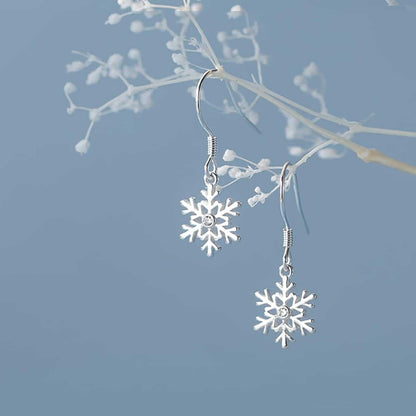 925 Sterling Silver Snowflake Earrings Drop for Women Christmas Small Snowflake Dangle Earrings