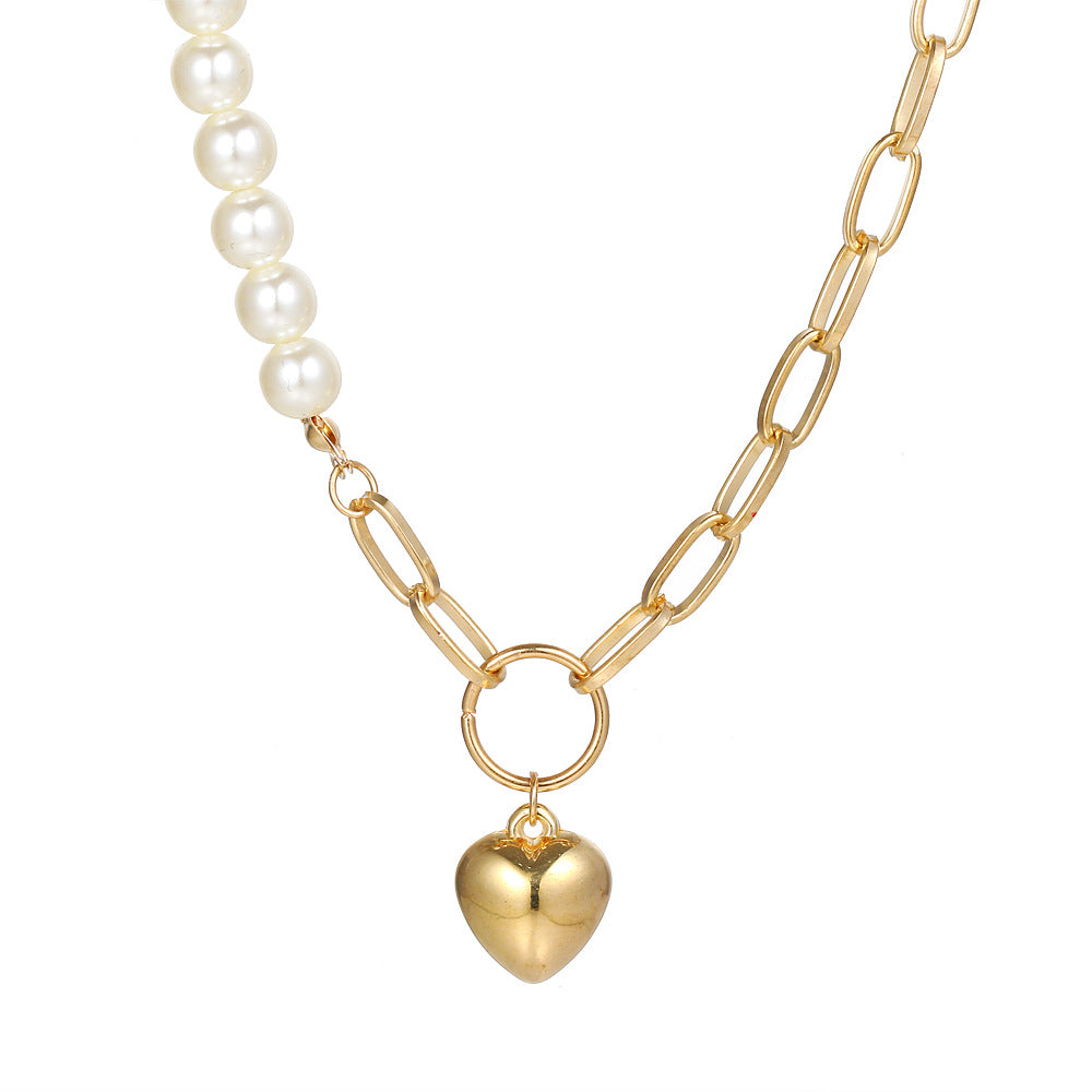 Necklace heart-shaped pearl collarbone necklace women&