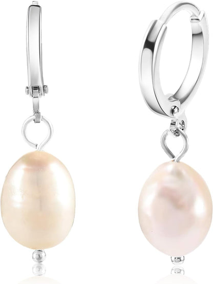 18K gold plated hoop earrings with irregular freshwater pearl drops, chunky huggie design, elegant dangle style for women