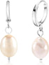 18K gold plated hoop earrings with irregular freshwater pearl drops, chunky huggie design, elegant dangle style for women