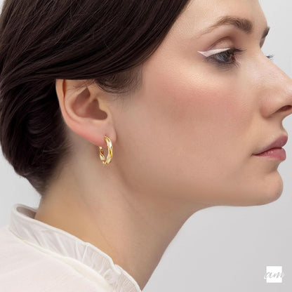 Silver Gold Plated Chunky Twisted Hoop Earrings | Hypoallergenic 925 Sterling Silver Post | round Statement Bold Hoops for Women, Classy Gift Lightweight