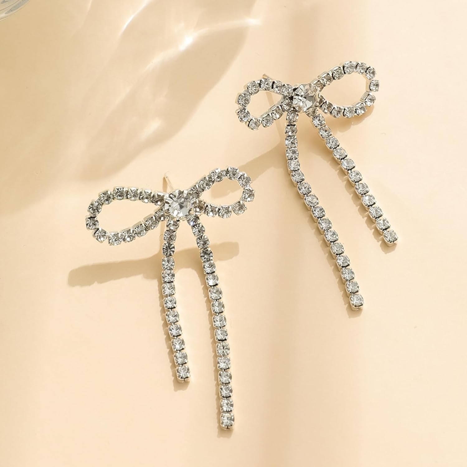 Bow Earrings for Women Pearl Earrings for Women Pearl Bow Earrings Rhinestone Pink Bow Earrings Crystal Bow Earrings Tassel Drop Earring Wedding Prom Jewelry Gifts