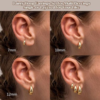 3Pairs Gold Hoop Earrings Set for Women Chunky Gold Silver Hoop Earrings 14K Gold Filled Hypoallergenic Small Huggie Hoop Earrings Tiny Gold Trendy Thick Hoop Earrings