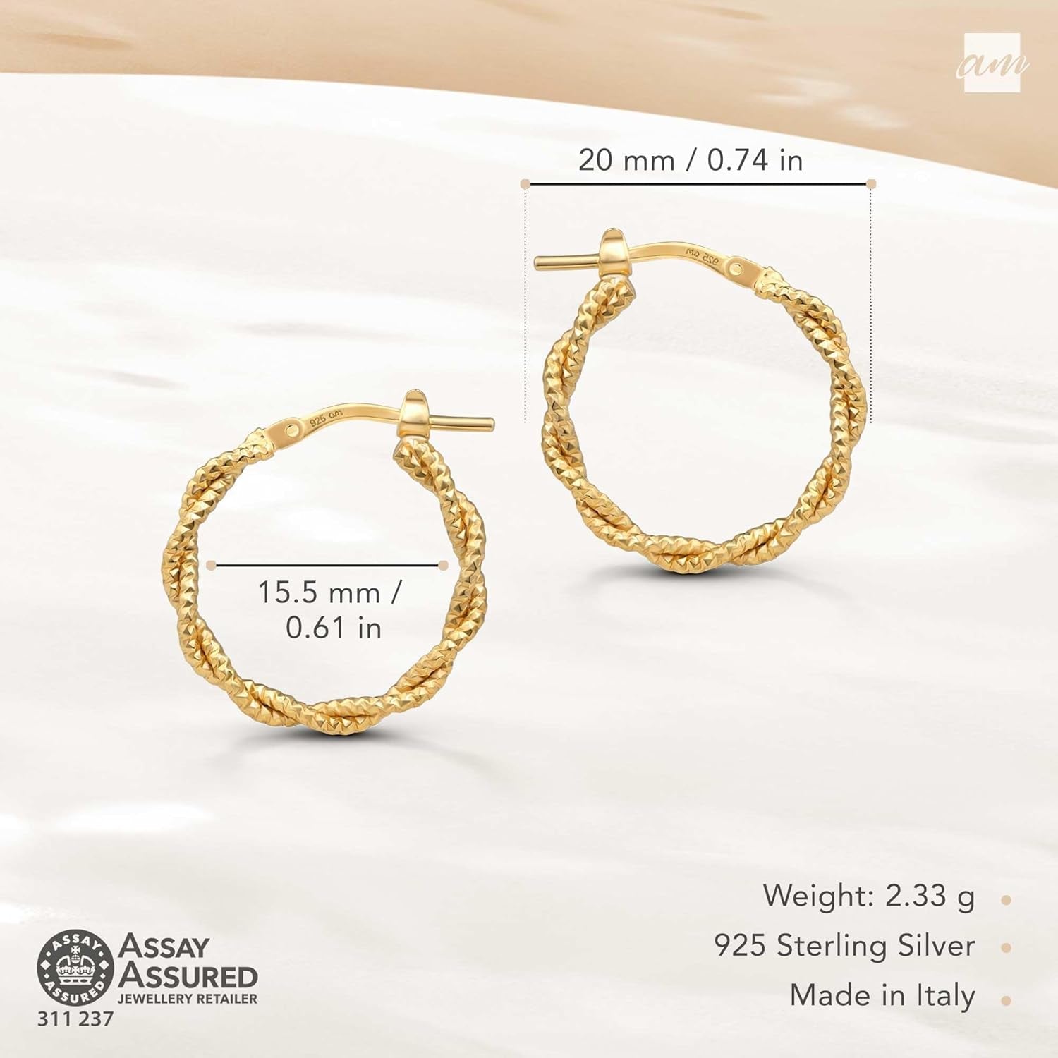Italian 925 Sterling Silver Hoop Earrings for Women | Silver Twisted Hoops | Twisted Rope Hoop Earrings | Silver round Hoop Earrings for Women