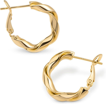 Silver Gold Plated Chunky Twisted Hoop Earrings | Hypoallergenic 925 Sterling Silver Post | round Statement Bold Hoops for Women, Classy Gift Lightweight