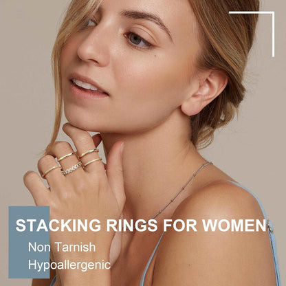 Gold Rings for Women 5PCS Stackable 14K Gold Plated Stacking Rings for Women Non Tarnish Trendy Dainty Rings Cubic Zirconia Gold Rings Set Statement Wedding Bands Rings