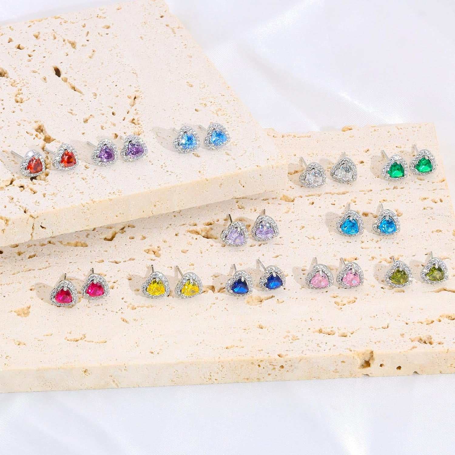 Birthstone Stud Earrings for Women Sterling Silver Dainty Earrings Crystal Zirconia Stud Earrings Birthday Christmas Valentine&