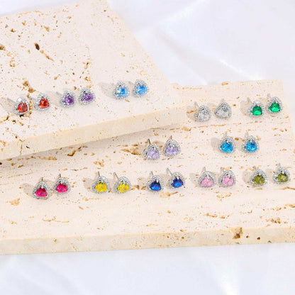 Birthstone Stud Earrings for Women Sterling Silver Dainty Earrings Crystal Zirconia Stud Earrings Birthday Christmas Valentine&