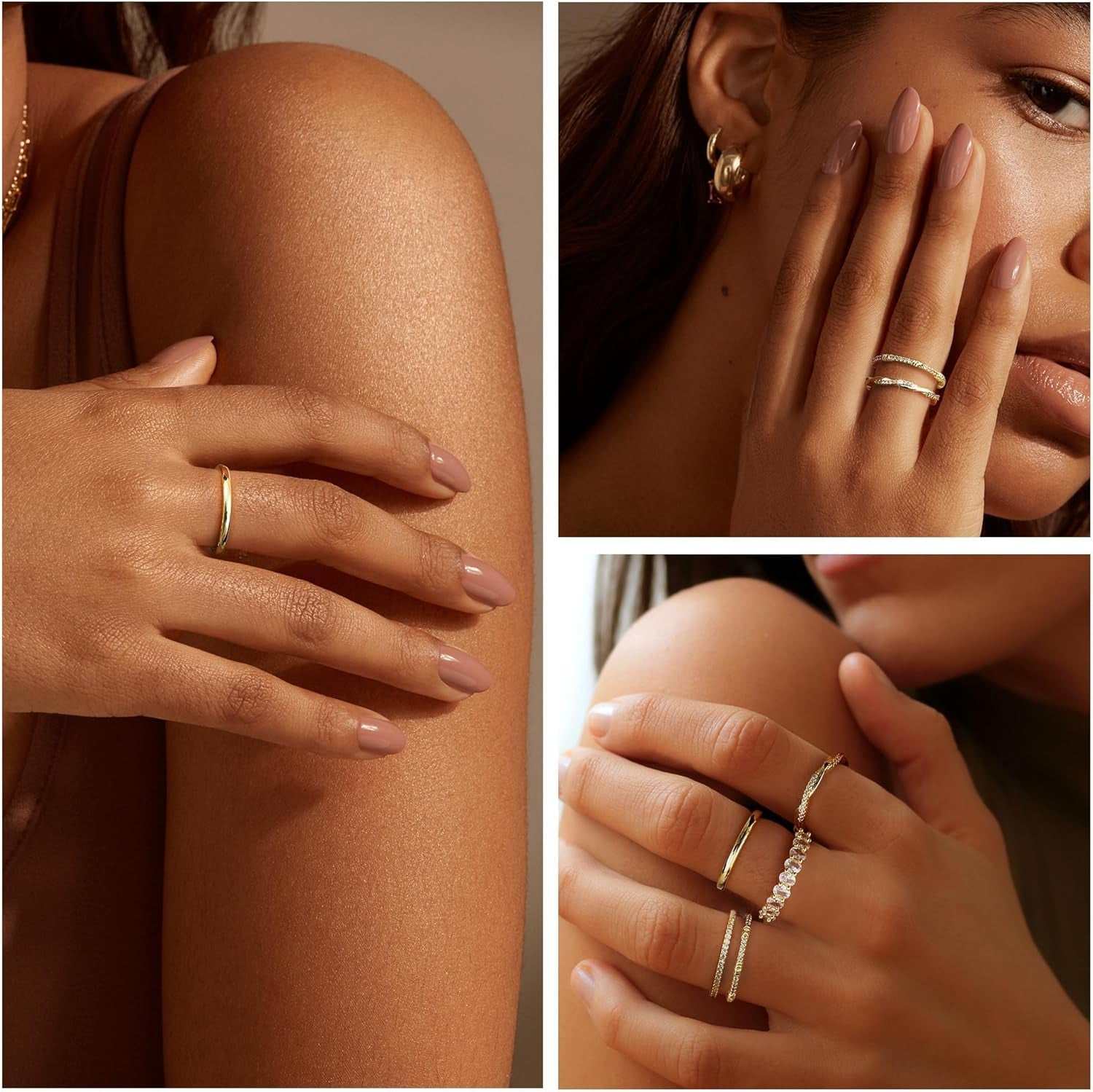 Gold Rings for Women 5PCS Stackable 14K Gold Plated Stacking Rings for Women Non Tarnish Trendy Dainty Rings Cubic Zirconia Gold Rings Set Statement Wedding Bands Rings