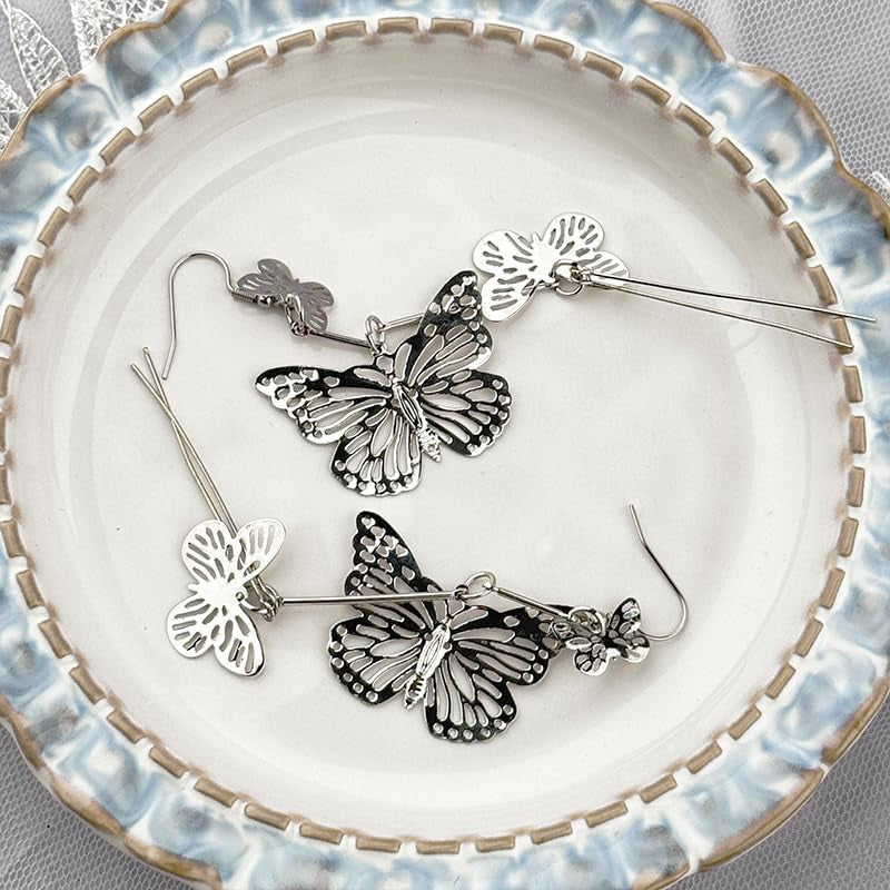 Gothic Butterfly Dangle Earrings Accessories Punk Earrings for Women Vintage Butterfly Earrings for Halloween Cosplay Outfit Accessories for Women Party Costume Goth Butterfly Accessories Y2K Earrings