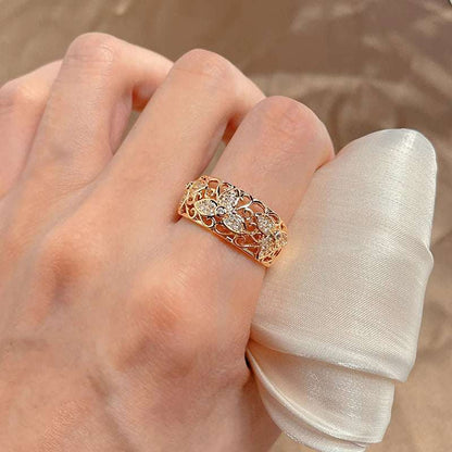 2022 New Luxury Hollow Flower 585 Gold Rings for Women Inlay Natural Zircon Vintage Jewelry Lady Wedding Finger Rings Gift