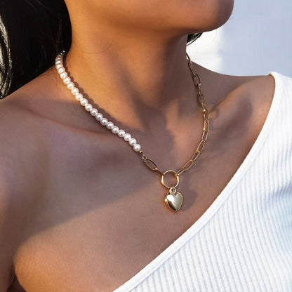 Necklace heart-shaped pearl collarbone necklace women&