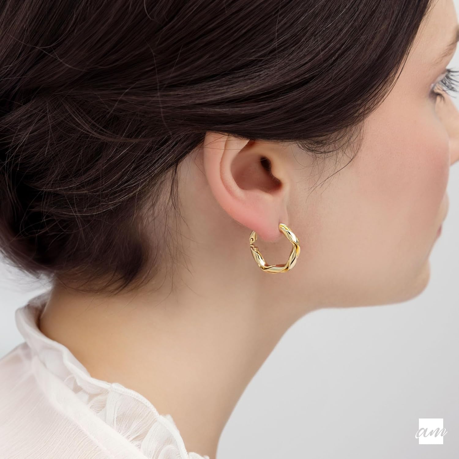 Silver Gold Plated Chunky Twisted Hoop Earrings | Hypoallergenic 925 Sterling Silver Post | round Statement Bold Hoops for Women, Classy Gift Lightweight