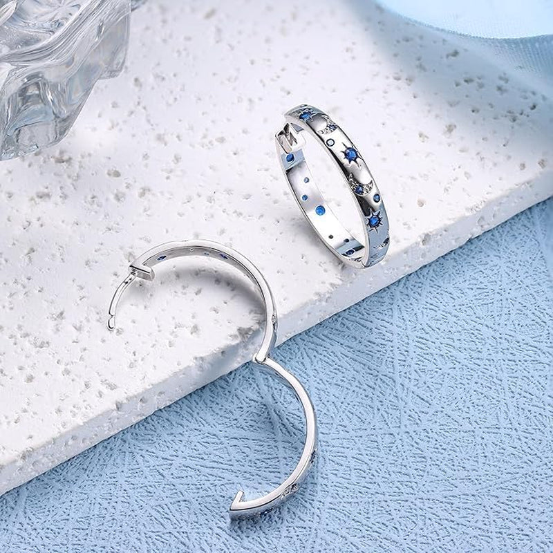 Silver Hoop Earrings for Women 925 Sterling Silver Post Earrings Moon Star Cute Huggie Hoop Earrings Cubic Zirconia Hoop Sleeper Earrings Set