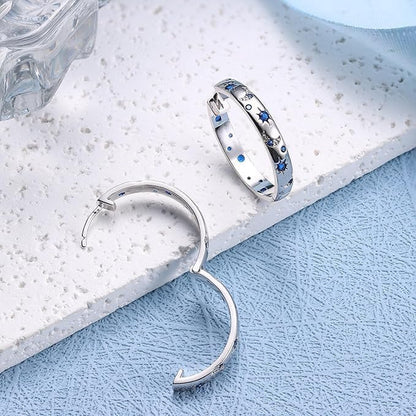Silver Hoop Earrings for Women 925 Sterling Silver Post Earrings Moon Star Cute Huggie Hoop Earrings Cubic Zirconia Hoop Sleeper Earrings Set