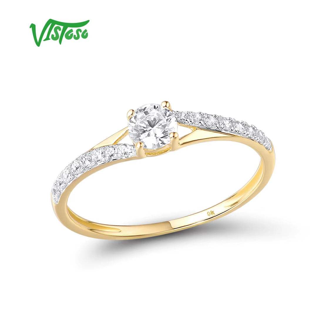 Gold Rings for Women Genuine 9K 375 Yellow Gold Ring Sparkling White CZ Promise Band Rings Anniversary Fine Jewelry