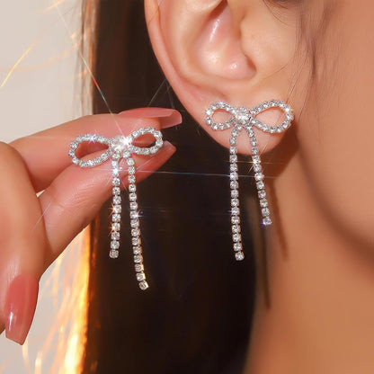 Bow Earrings for Women Pearl Earrings for Women Pearl Bow Earrings Rhinestone Pink Bow Earrings Crystal Bow Earrings Tassel Drop Earring Wedding Prom Jewelry Gifts