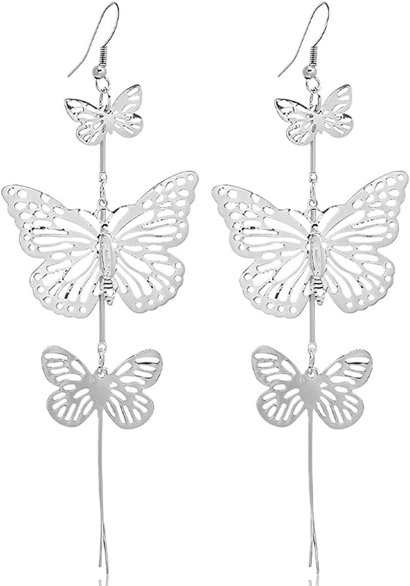 Gothic Butterfly Dangle Earrings Accessories Punk Earrings for Women Vintage Butterfly Earrings for Halloween Cosplay Outfit Accessories for Women Party Costume Goth Butterfly Accessories Y2K Earrings