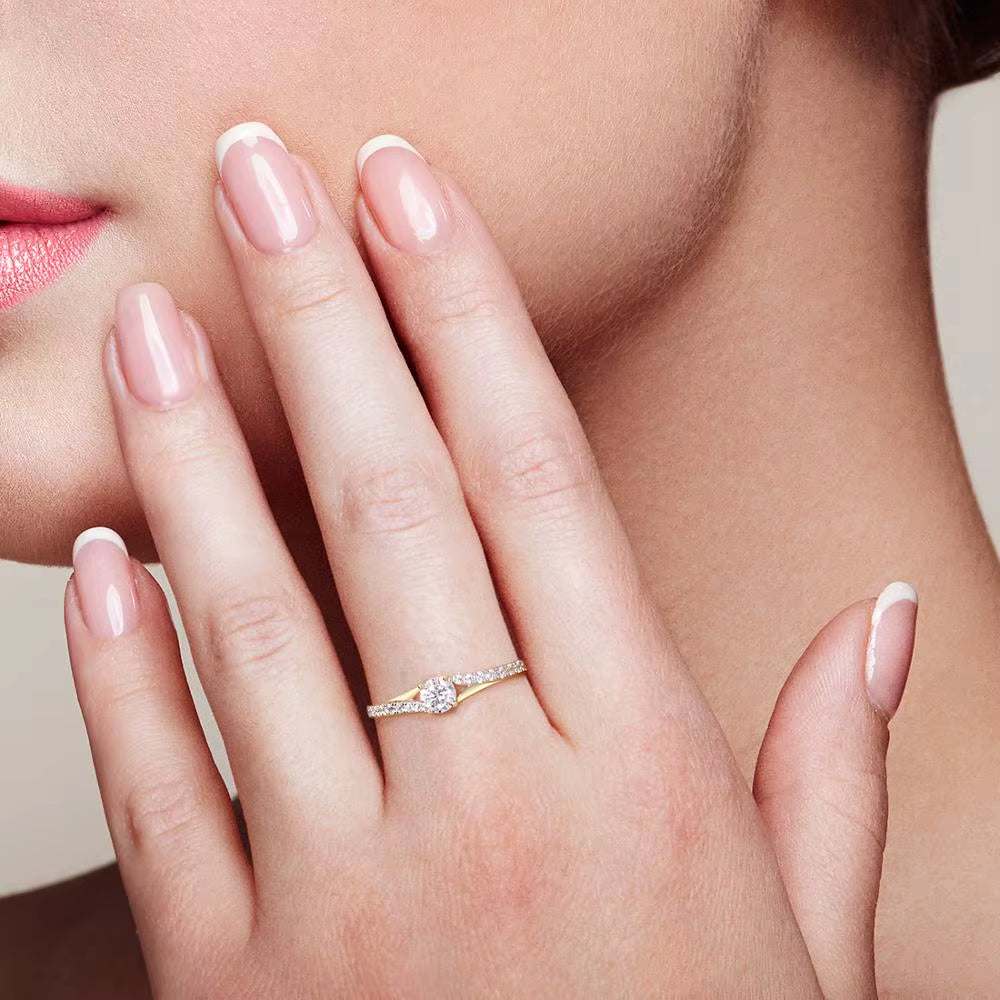 Gold Rings for Women Genuine 9K 375 Yellow Gold Ring Sparkling White CZ Promise Band Rings Anniversary Fine Jewelry