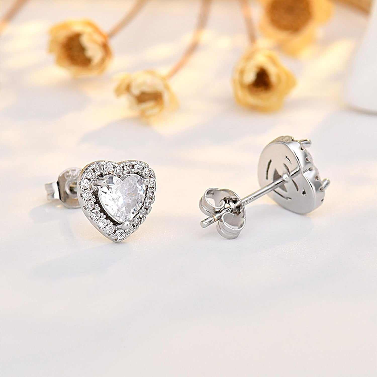 Birthstone Stud Earrings for Women Sterling Silver Dainty Earrings Crystal Zirconia Stud Earrings Birthday Christmas Valentine&