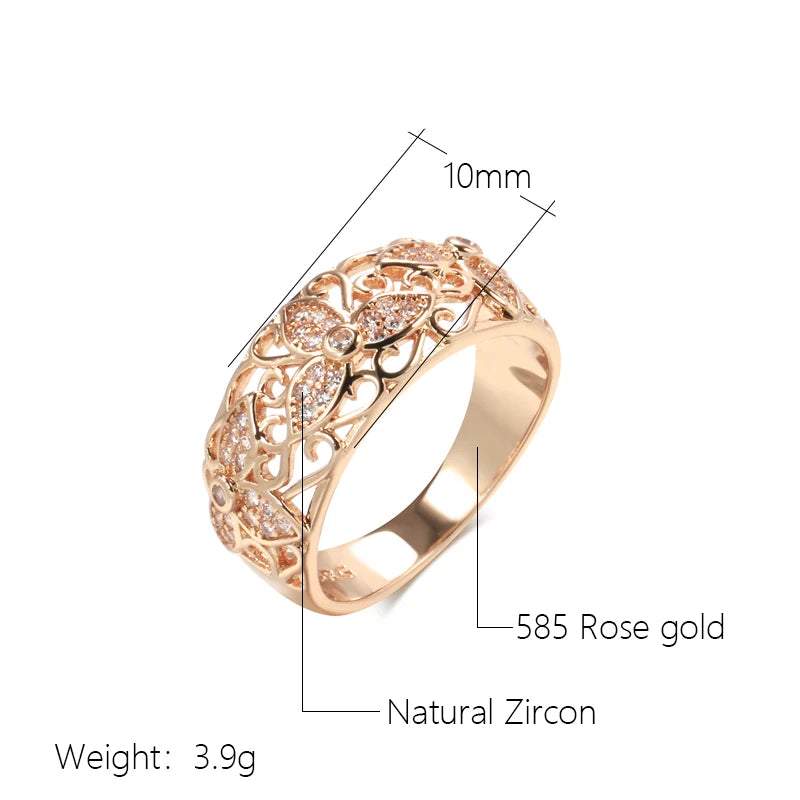 2022 New Luxury Hollow Flower 585 Gold Rings for Women Inlay Natural Zircon Vintage Jewelry Lady Wedding Finger Rings Gift