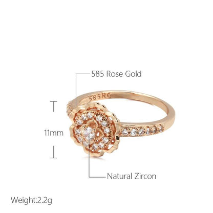 Hot 585 Rose Gold Rings Fashion Rose Flower Natural Zircon Ring for Women Crystal Gift Daily Fine Vintage Wedding Jewelry