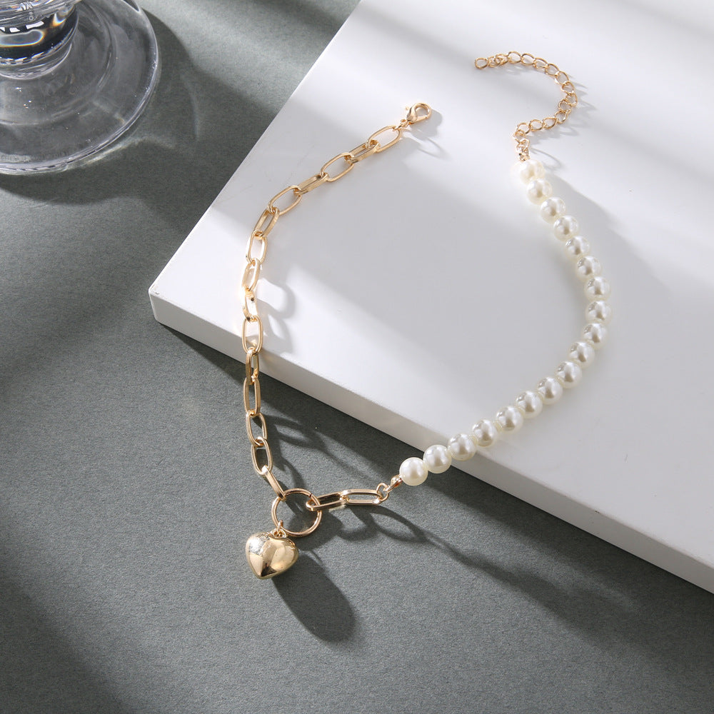Necklace heart-shaped pearl collarbone necklace women&