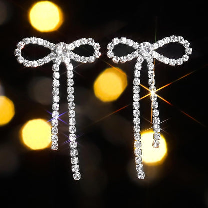 Bow Earrings for Women Pearl Earrings for Women Pearl Bow Earrings Rhinestone Pink Bow Earrings Crystal Bow Earrings Tassel Drop Earring Wedding Prom Jewelry Gifts
