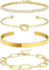 Gold Plated Bracelet Set for Women – 4-Piece Stackable Non-Tarnish Bangle Cuff, Knot Cubic Zirconia Tennis Bracelet, Adjustable Trendy Jewelry for Mom, Wife, Girlfriend