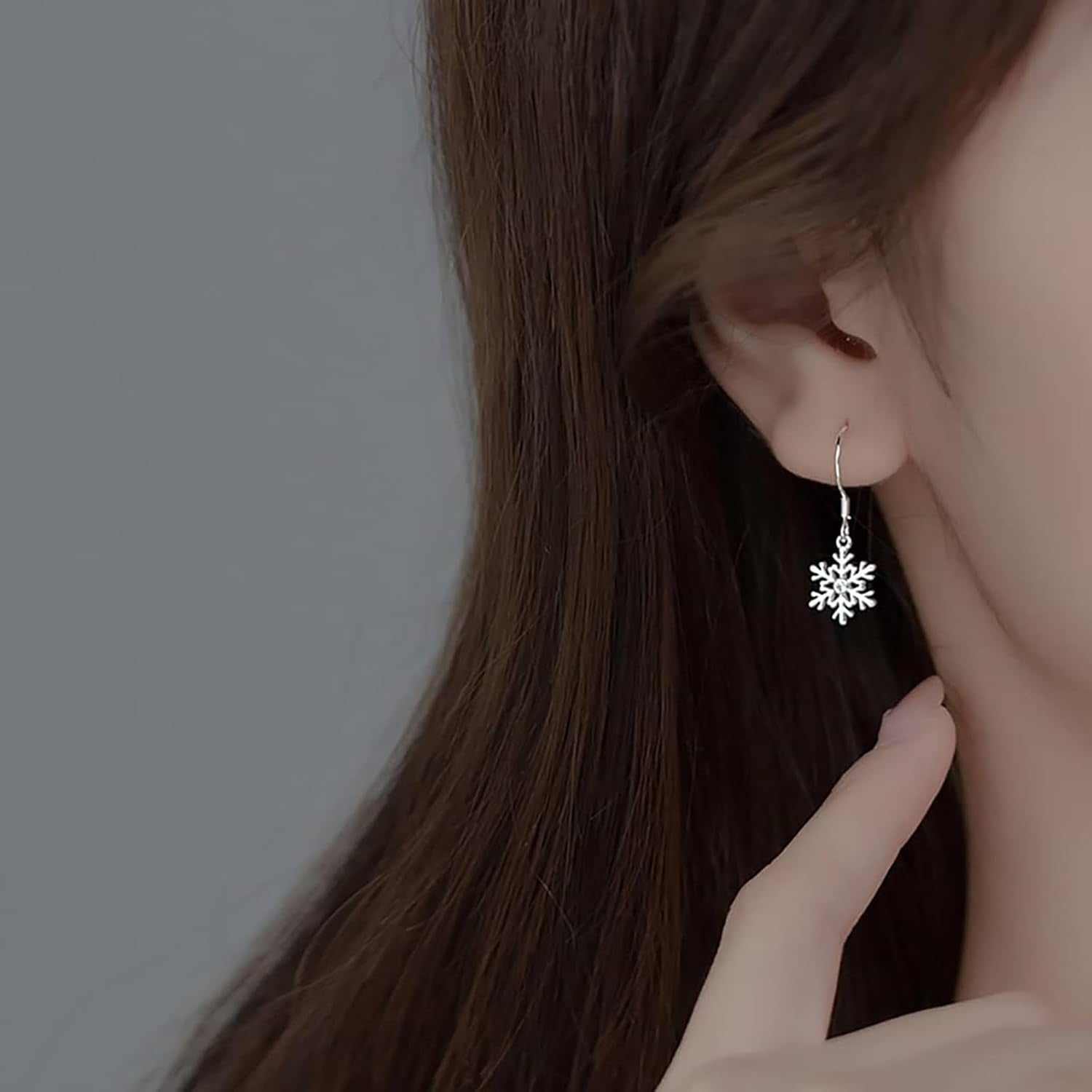 925 Sterling Silver Snowflake Earrings Drop for Women Christmas Small Snowflake Dangle Earrings
