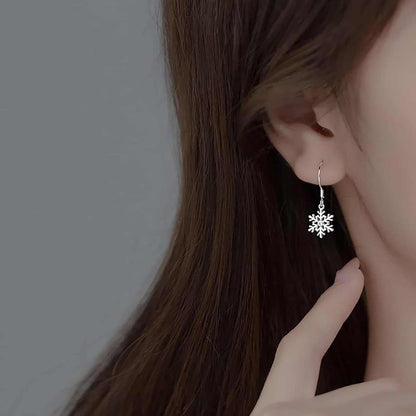 925 Sterling Silver Snowflake Earrings Drop for Women Christmas Small Snowflake Dangle Earrings