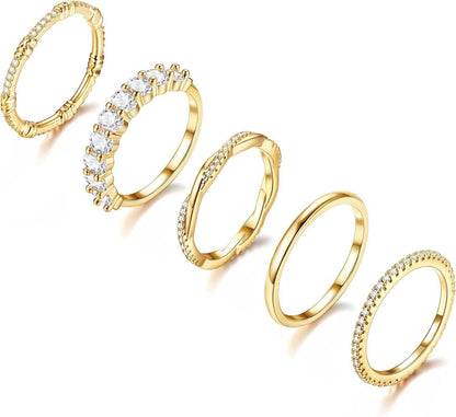 Gold Rings for Women 5PCS Stackable 14K Gold Plated Stacking Rings for Women Non Tarnish Trendy Dainty Rings Cubic Zirconia Gold Rings Set Statement Wedding Bands Rings